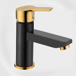 Single Lever Basin Mixer – Table Mounted (Black & Gold Finish)